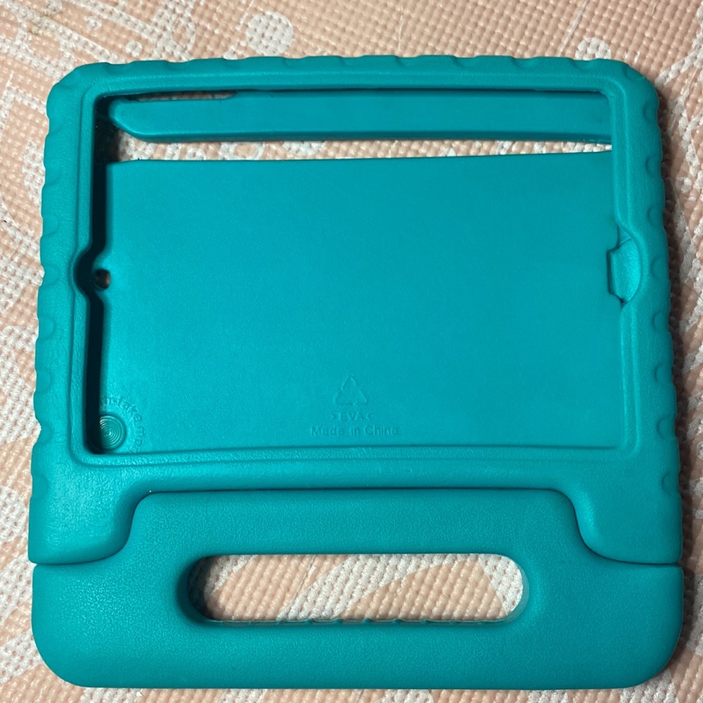 Teal iPad mini protective case!! It comes with an attached stand that props up.